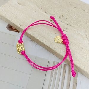 Tory Burch Hot Pink Cord Bracelet with Gold Logo Charm